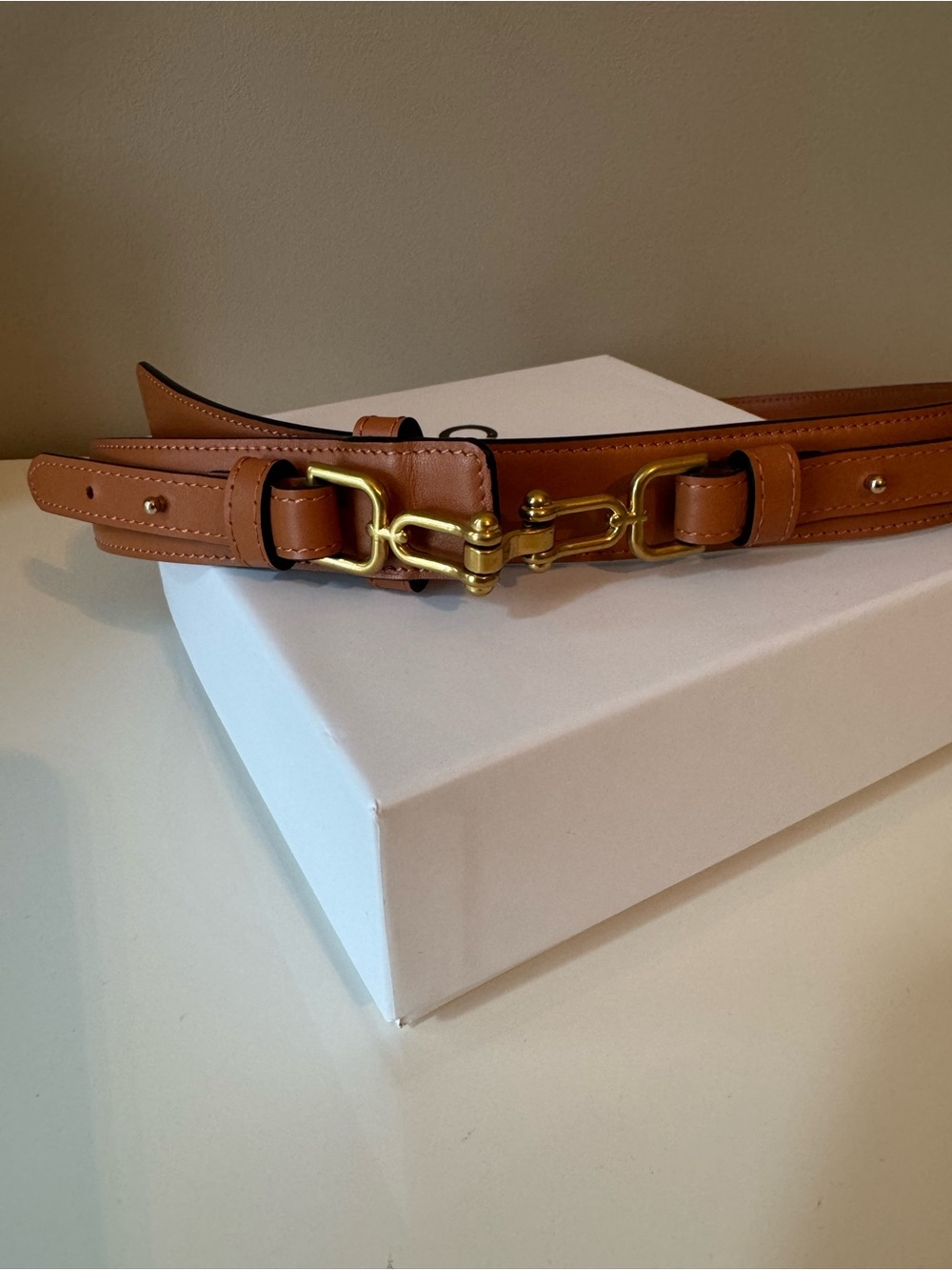 Celine Tan Leather Belt with Gold Hardware